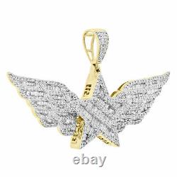 10K Yellow Gold Over Baguette Diamond Super Star Wing Pendant 1.30 Charm 2 CT