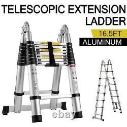 16.5Ft Aluminum Telescopic Extension Ladder Folding Step Multi-Use Non-Slip 5m