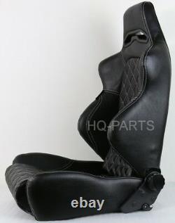 2 X Tanaka Black Pvc Leather Racing Seats Reclinable + Diamond Stitch Fits Vw