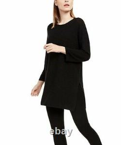 $318 Eileen Fisher Organic Linen-Blend Long-Sleeve Tunic Black Size XXS NWOT