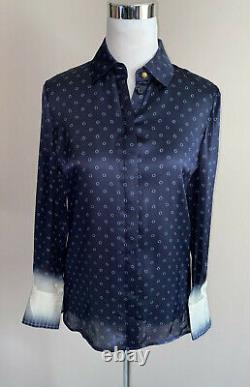 $398 NWT Tory Burch Printed Silk Satin Button-Down Shibori Dip Dye Shirt sz 4