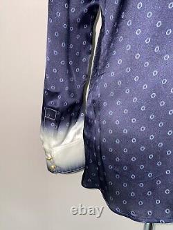 $398 NWT Tory Burch Printed Silk Satin Button-Down Shibori Dip Dye Shirt sz 4