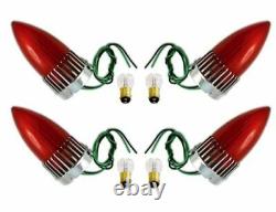 4- 1959 Cadillac 59 Caddy Taillight Brake Stop Lamp Red Lens Bulbs Assembly