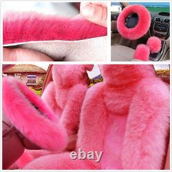 5Pcs Furry Genuine Australian Sheepskin Fur Car Seat Covers Interior Accessories
