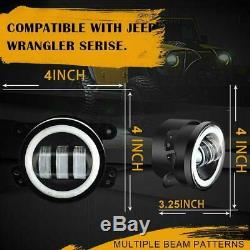 7 Halo LED Headlight + 4'' Fog Lights For Jeep Wrangler White Super Bright