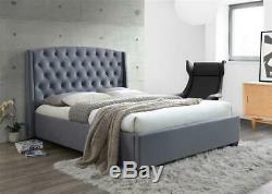 Balmoral Wing Back Super King Size Bed Frame 6FT 180cm Grey Velvet Fabric
