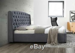 Birlea Balmoral Wing Back Super King Size Bed Frame 6FT 180cm Grey Velvet Fabric