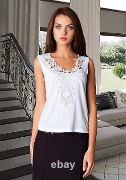 Dressy Elegant Ladies Top Blouse with Lace and Rhinestones Formal Business Work