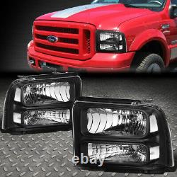 For 05-07 Ford F250 F350 Super Duty Black Housing Clear Corner Headlight Lamps