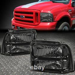 For 05-07 Ford F250 F350 Super Duty Smoked Housing Clear Corner Headlight Lamps