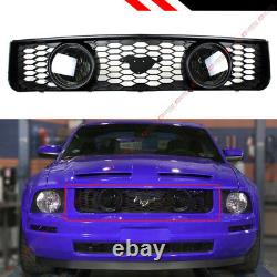 For 05-09 Ford Mustang 4.0L V6 Front Mesh Grill Dual Smoke Lens Halo Fog Lights