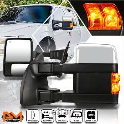 For 08-16 Ford Super Duty Powered+Heat Chrome Towing Mirror+LED Signal Lamp Pair