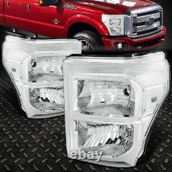 For 11-16 Ford F250 F350 Super Duty Chrome Housing Clear Corner Headlight Lamps