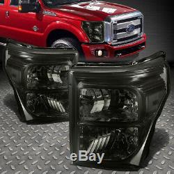 For 11-16 Ford F250 F350 Super Duty Smoked Housing Clear Corner Headlight Lamps