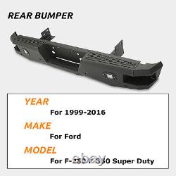 For 1999-2016 Ford Super Duty F250 F350 Heavy Duty Rear Bumper with LED Fog Lights