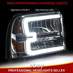 For 2005-2007 Ford F350 F450 F550 Super duty LED DRL BAR Headlights HeadLamps