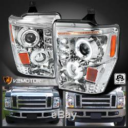 For 2008-2010 Ford F250 F350 F450 Super Duty Clear LED Halo Projector Headlights