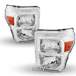For 2011-2016 Ford F250 F350 F450 F550 Super Duty SD Chrome Headlights Lamps SET