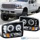 For 99-04 F250 F350 F450 Super Duty Black Led Halo Projector Headlights Lamps
