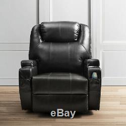 Full Body Massage Recliner Chair Leather Vibrating Heat Lounge 360° Swivel Black