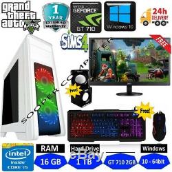 Gaming PC Computer Bundle Intel Quad Core i5 16GB 1TB Win10 2GB GT710 SUPER FAST