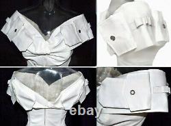 John Galliano Christian Dior Leather Decor Lace Up Off Shoulder White Corset Top