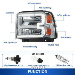 LED Tube Headlights for 2005-2007 Ford F250 F350 F450 Super Duty Chrome Lamps