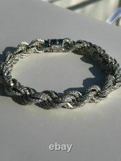 Men's 10mm Rope Bracelet Real Solid 925 Sterling Silver 20ct Diamonds Super ICY