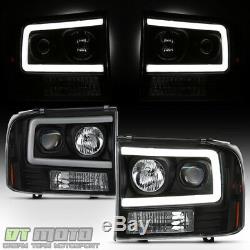 NEW Black 1999-2004 Ford F250 F350 F450 Super Duty LED Tube Projector Headlights
