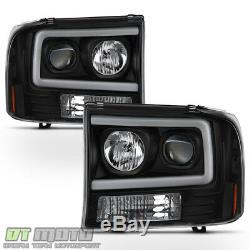 NEW Black 1999-2004 Ford F250 F350 F450 Super Duty LED Tube Projector Headlights