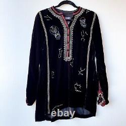 NEW Johnny Was Women's XS Astrology Zodiac Black Embroidered Tunic Blouse Top