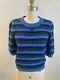 Nwt Chanel Short Sleeve Cashmere Sweater Blue Stripe With Sequins & Logo Size 38