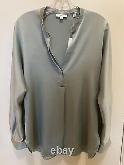 NWT Vince Women's Green Long-Sleeve Silk Banded Collar Blouse Size S Org. $325