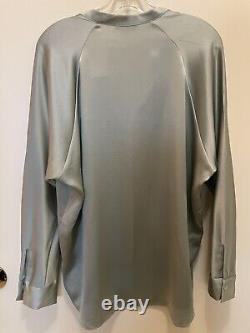 NWT Vince Women's Green Long-Sleeve Silk Banded Collar Blouse Size S Org. $325