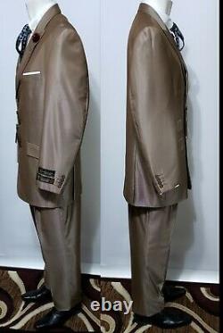 NWT Vitaliano Brown Polyester Blend Super 150's Birdseye Peak Lapel Suit 42R