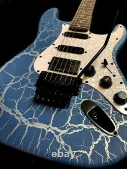 New 6 String Super Strat Blue Krackle Finish Floyd Rose Style Electric Guitar