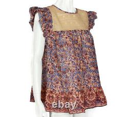 New Anthropologie Othilia Leonie Embroidered Floral Block Print Top sz 12 NWT 18