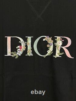 New Dior Paris Flowers Embroidered Logo t-Shirt Tee Cotton Black Size M