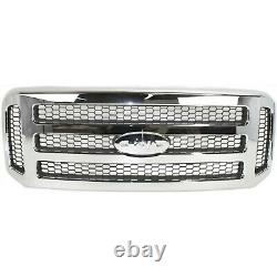 New Grille Chromed Shell with Gray Insert for Ford F-Series Super Duty 2005-2007