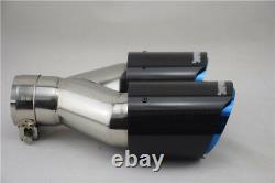 Oval Carbon Fiber Exhaust Dual Tip Blue Steel Car 2.5 Muffler Pipe Universal 1x