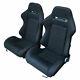 Pair Left Right Reclinable Sports Bucket Racing Seats Red Stitch Black Cloth