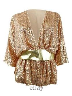 Rachel Zoe Women's Harrison Sequin Belted Jacket (4, Pink/Gold)