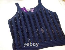 Ralph Lauren Purple Label Silk Beaded Knit V-neck Vest Top NWT XL $1090 Navy