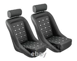 Retro Classic Vintage Racing Bucket Seats With Grommet (pvc) With Sliders (pair)