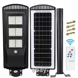 Super Bright Commercial Solar Street Light Dusk to Dawn Road Lamp+Pole+Remote