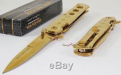 TAC-FORCE Super Knife Gold Godfather Stiletto Spring Open Assisted Pocket
