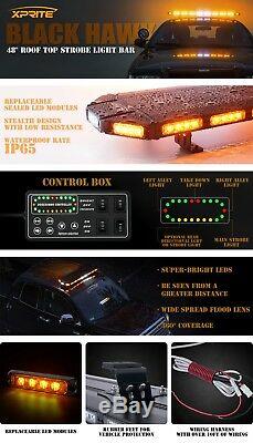 Xprite Amber 48inch Rooftop LED Strobe Light Bar 12V Flashing Emergency Warning