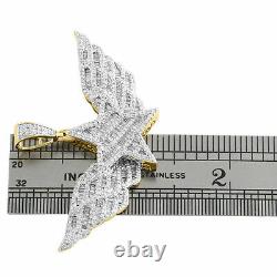 10k Or Jaune Plus De Diamant Super Star Baguette Wing Pendentif 1,30 Charm 2 Ct