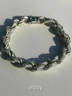 Bracelet Corde 10mm Homme Real Solid 925 Sterling Silver 20ct Diamonds Super Icy