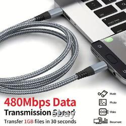 Câble 60W USB C vers C Charge Rapide PD Nylon 3/6/10FT pour iPhone15 Samsung lot